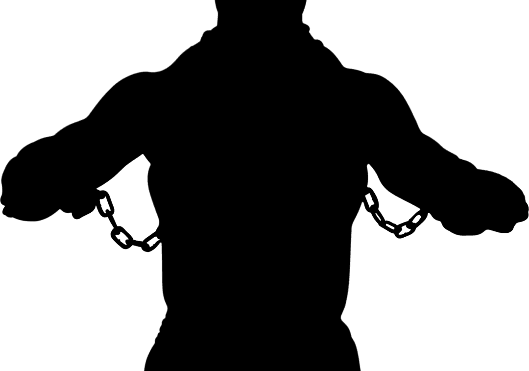 Silhouette of Athlete Breaking Chains on Transparent Background