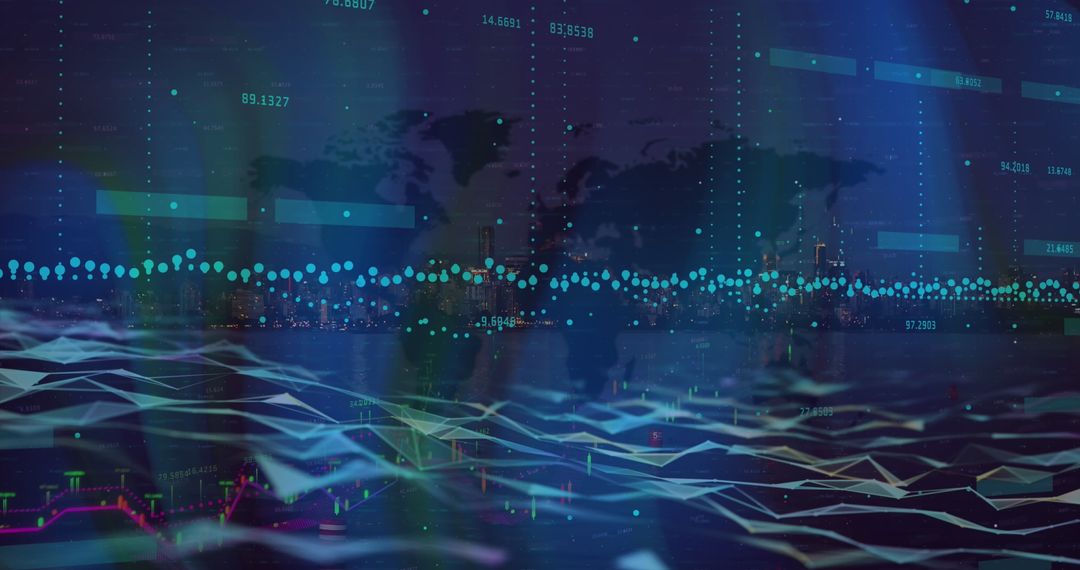Abstract Digital Data Processing Over World Map