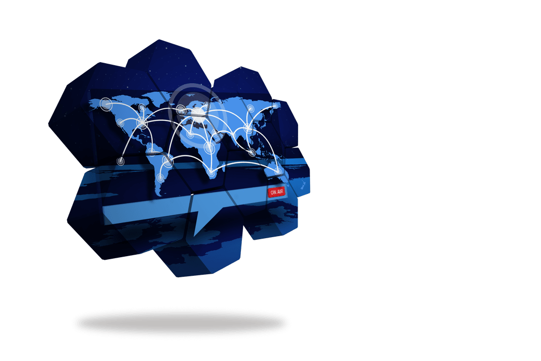World map with global connections on transparent digital interface