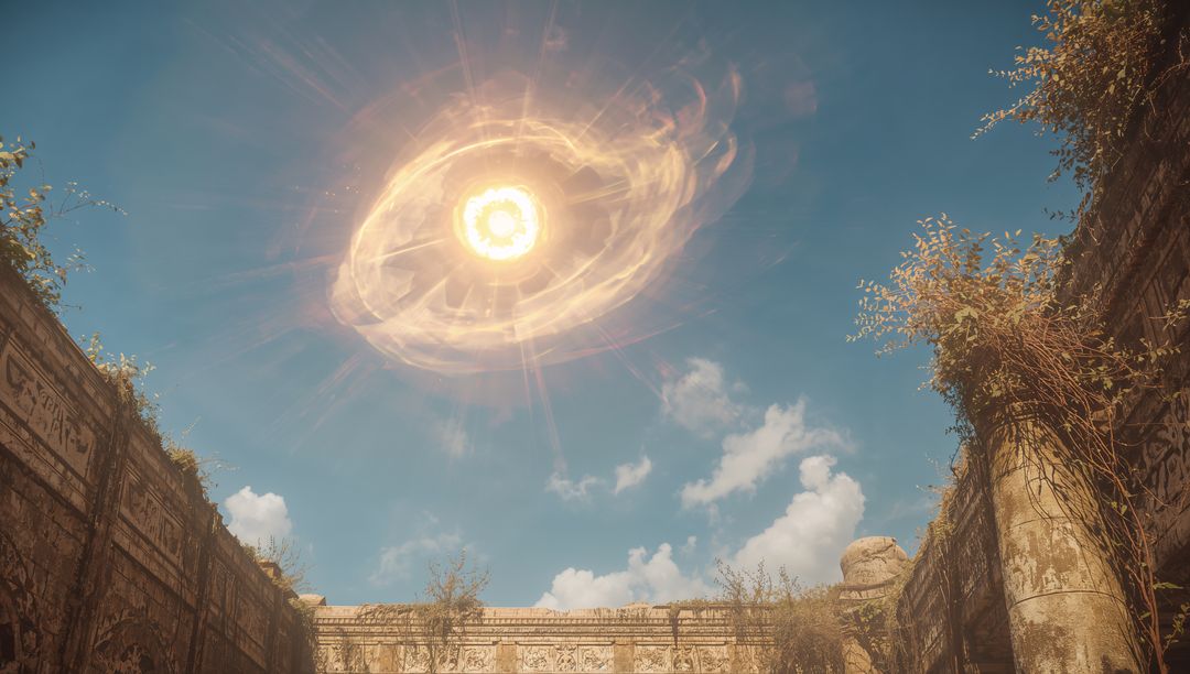 Energy Vortex Hovering Over Ancient Ruined Courtyard