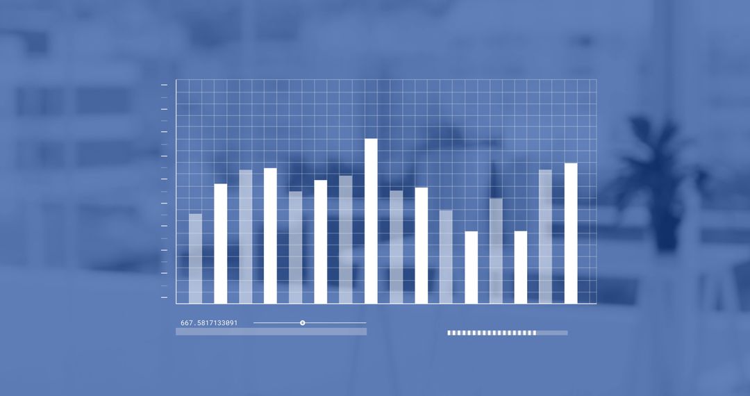 Digital Bar Graph Interface Over Empty Office Background