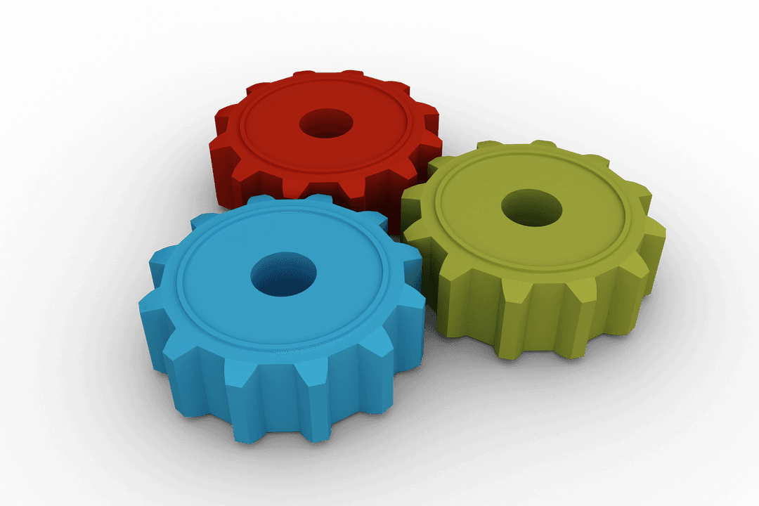 Colorful Interlocking Cogs on Transparent Background