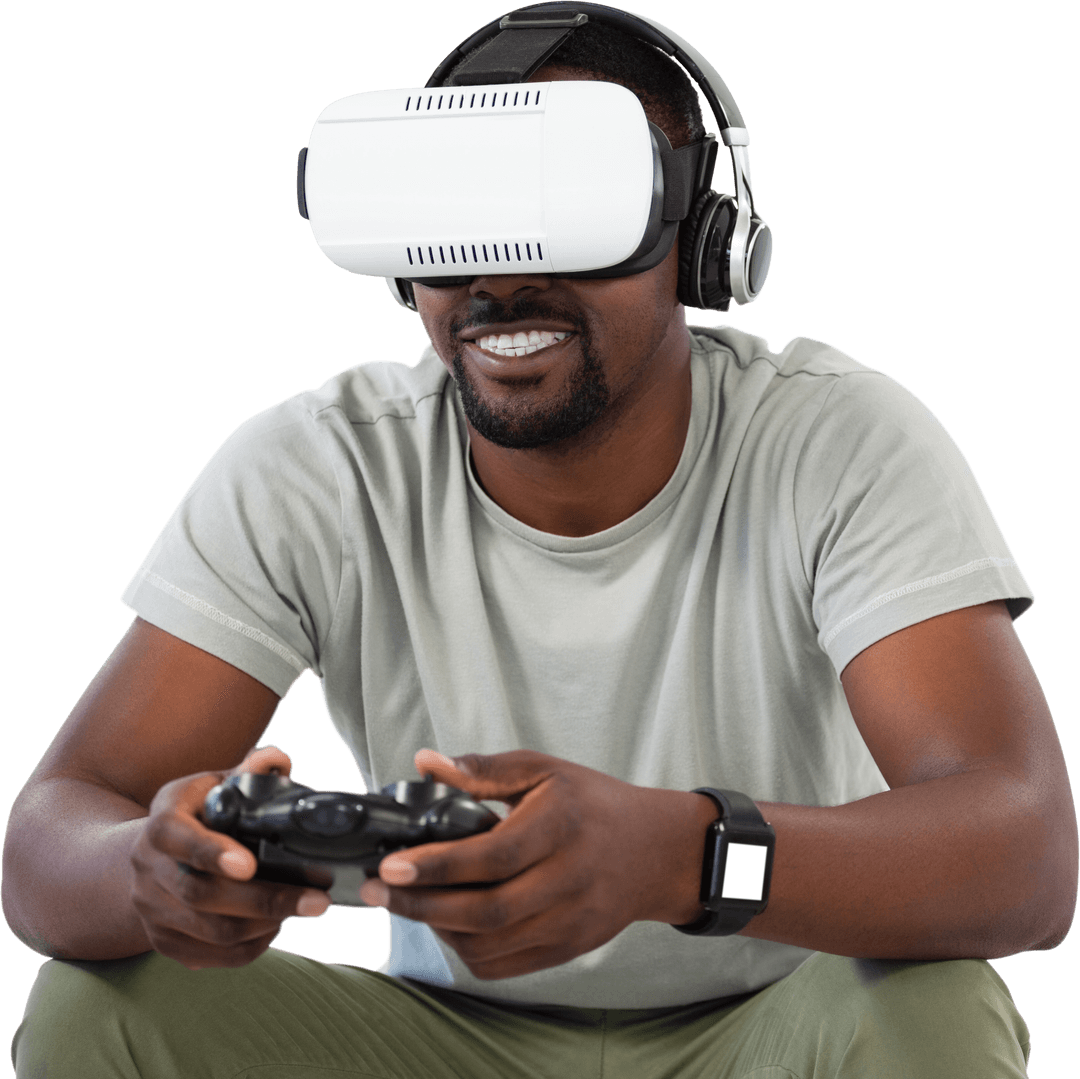 Transparent Background of Man Enjoying Virtual Reality Gaming