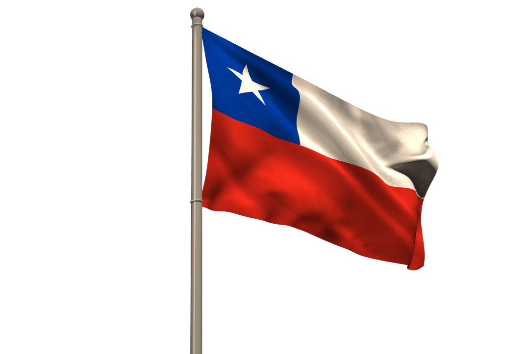 Chilean Flag on Pole with Transparent Background Vector Illustration