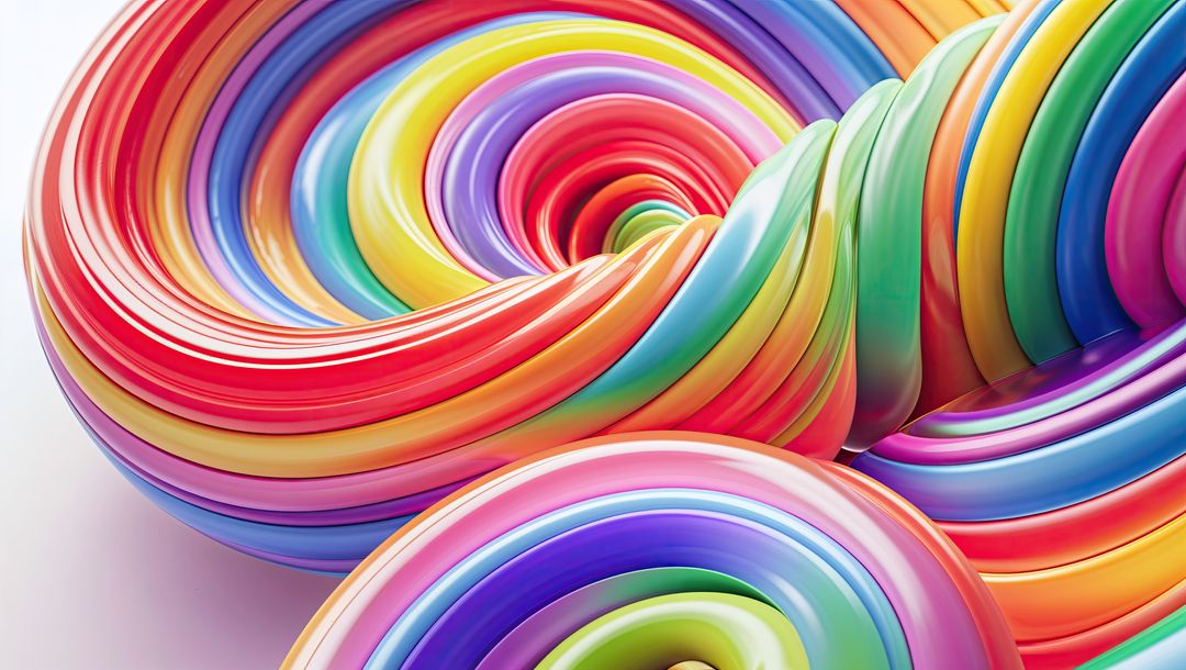 Vibrant Rainbow Spiral of Twisting Curves in Motion