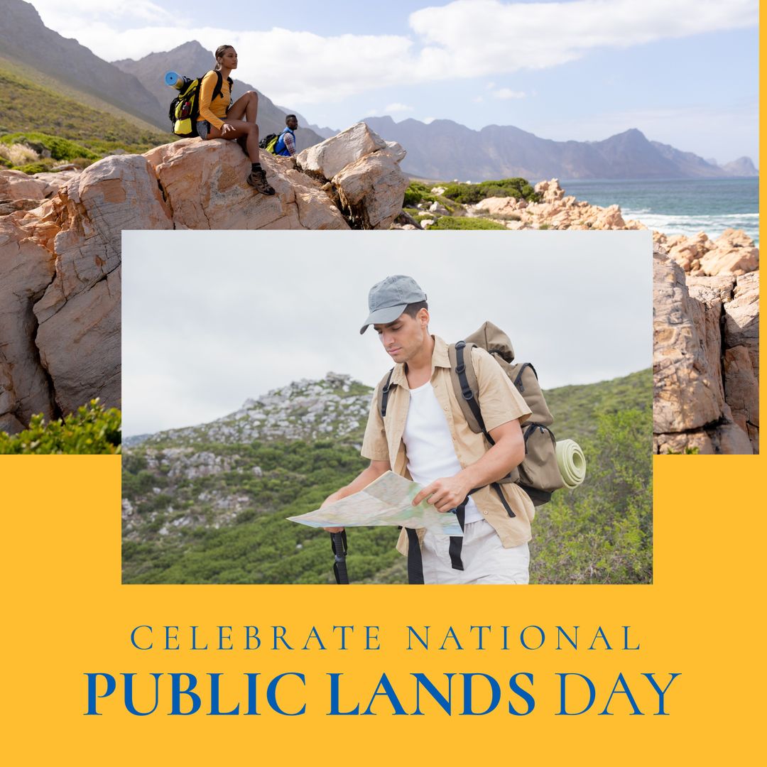 Celebrating Public Lands Day with Multiracial Backpackers Hiking in Nature