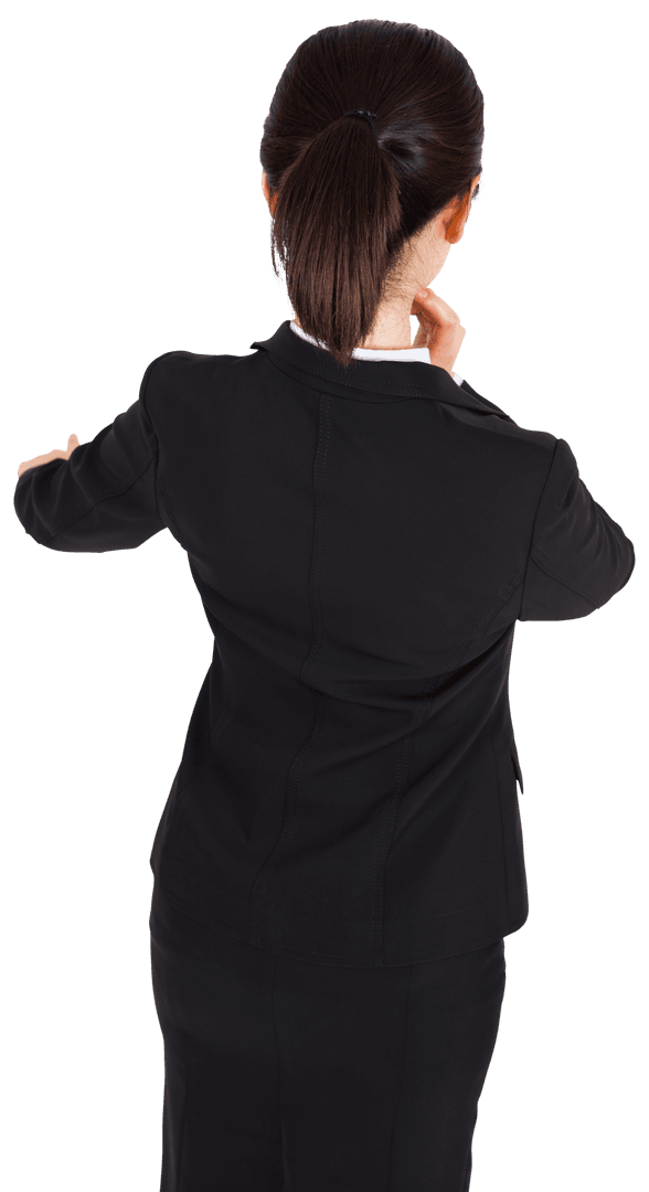 Back View of Businesswoman Pointing on Transparent Background