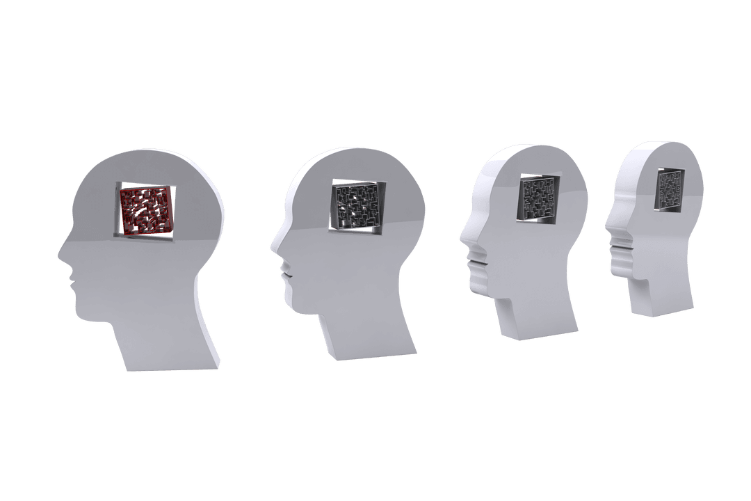 Transparent Heads with Maze Design Silhouette Illustration