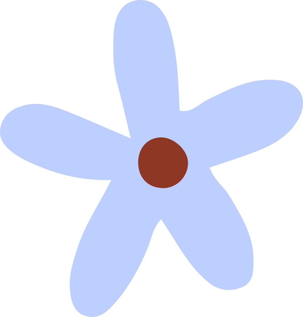 Minimalist Blue Petaled Flower Icon on Transparent Background