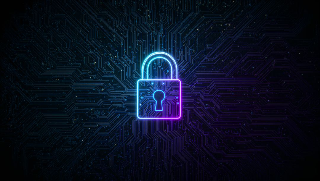 Neon Padlock Background Highlighting Cybersecurity Concept