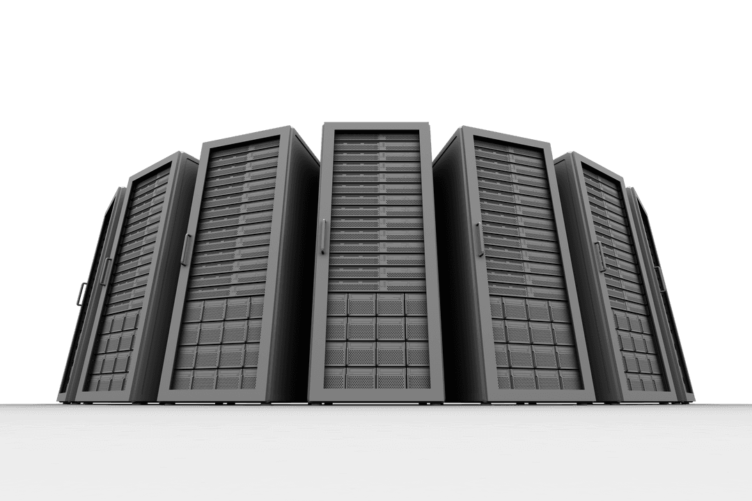 Digital Transparent Illustration of Server Cabinets in Row