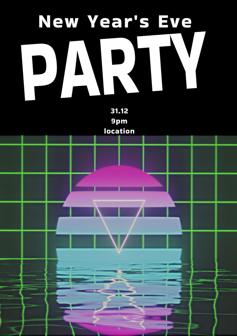 New Year's Eve Party Invitation with Neon Pattern