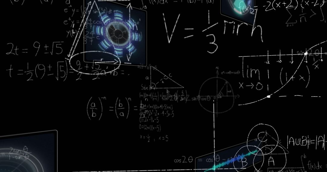Futuristic Digital Mathematical Equations on Black Background