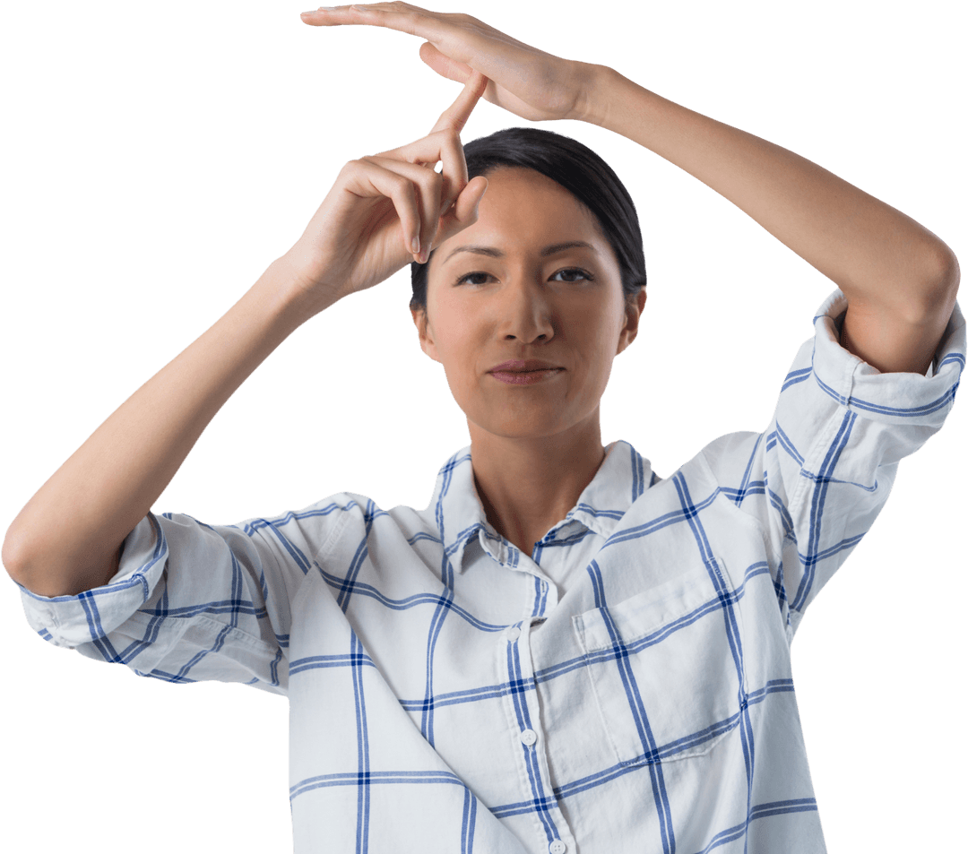 Transparent Woman Showing Time-Out Gesture with Confident Expression