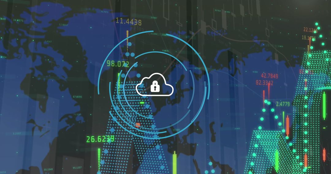 Security Cloud Icon With Global Finance Statistics Background