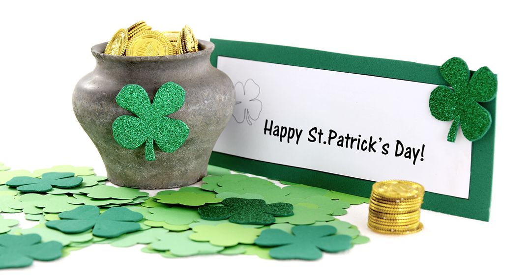 Celebratory St. Patrick's Day Scene with Gold Coins and Shamrock Decorations - Free Images, Stock Photos and Pictures on Pikwizard.com