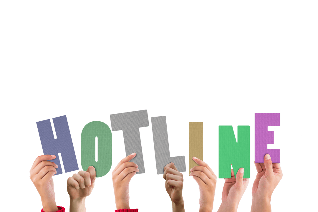 Hands Holding Hotline Text on Transparent Background Vector