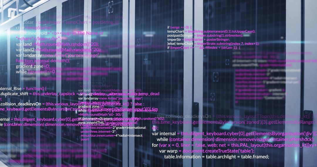 Digital Data Stream Panel with Overlay in Server Room