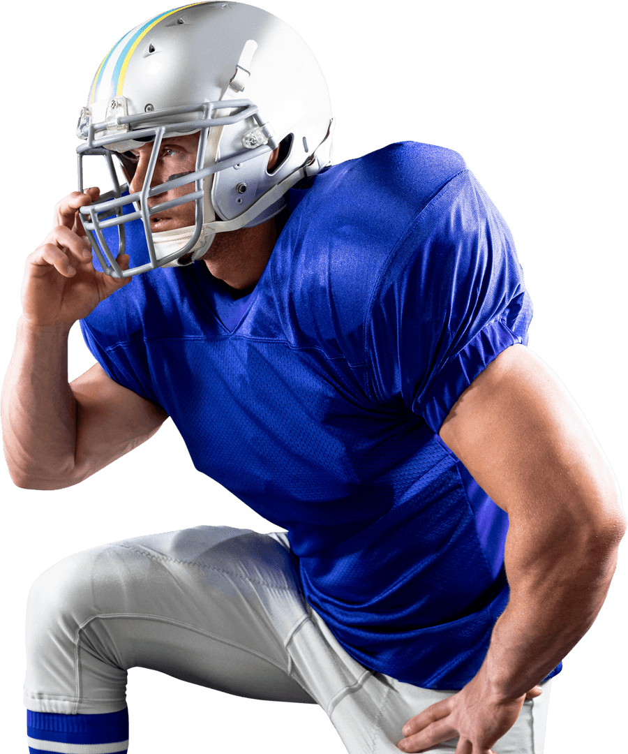 Transparent Football Player Ready for Action in Blue Uniform