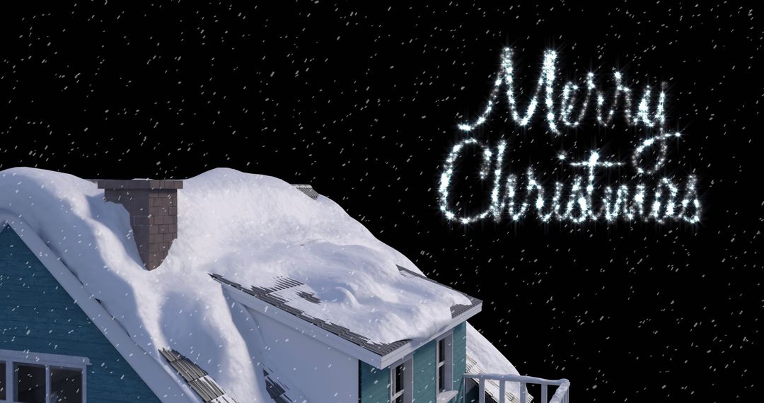 Snowy Roof Scene with Merry Christmas Sparkling Text