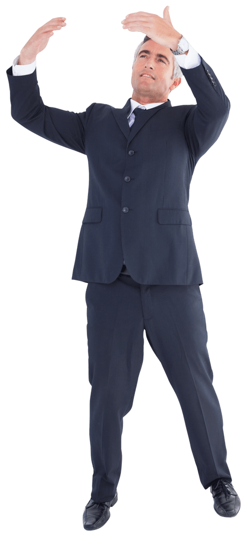 Transparent Businessman in Suit Gesturing Enthusiastically