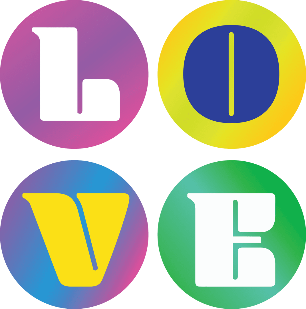 Colorful Love Letters on Transparent Circles Background for Valentine's Day