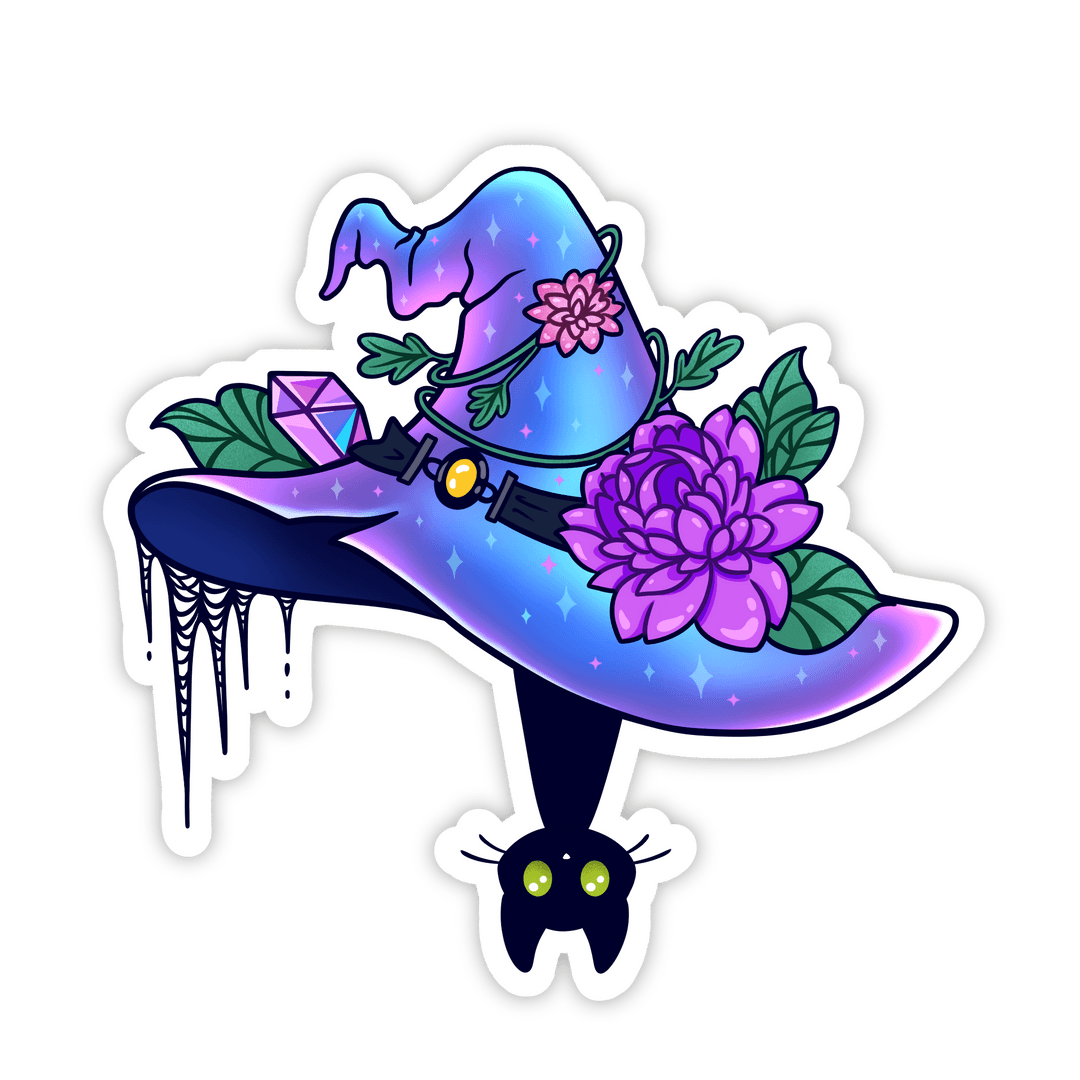 Magical Witch Hat with Cat Silhouette on Transparent Background