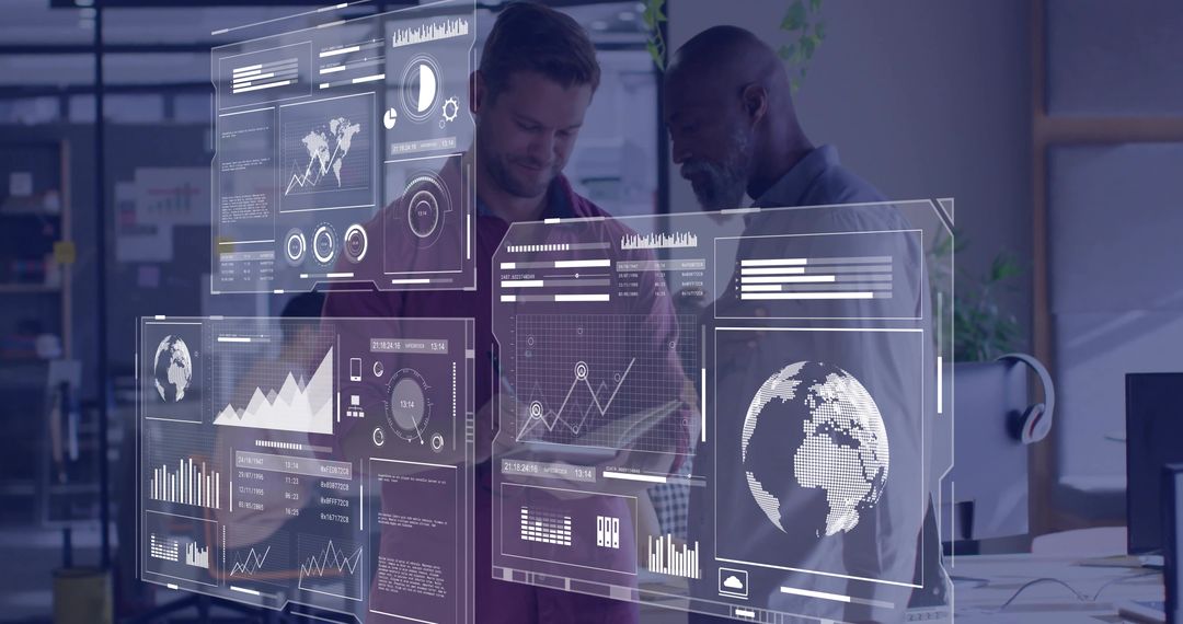 Coworkers Analyzing Virtual Data in Modern Office