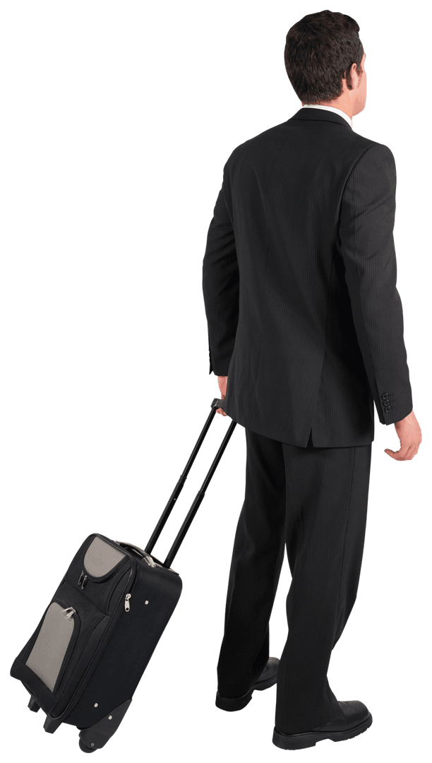 Businessman in Suit Pulling Transparent Luggage