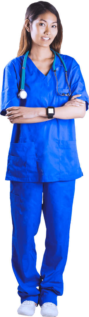 Confident Transparent Medical Professional in Blue Scrubs