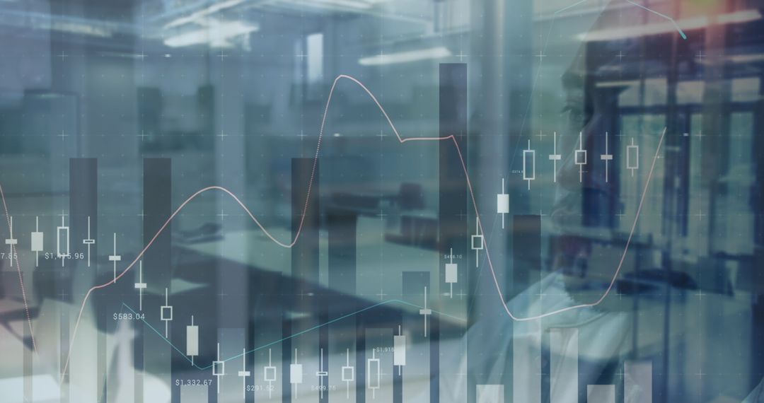Double Exposure of Candlestick Chart and Business Office