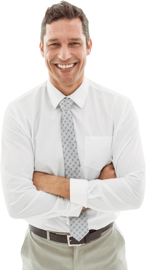 Transparent Smiling Businessman with Arms Crossed Confidently