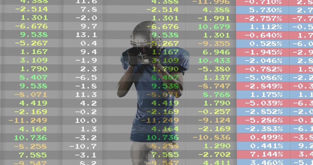Football Player in Financial Data Overlay Representing Strategy and Sports Analytics