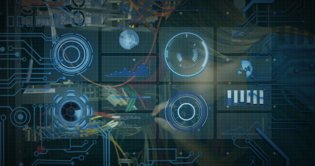 Data Processing Overlay with Server Room Technician