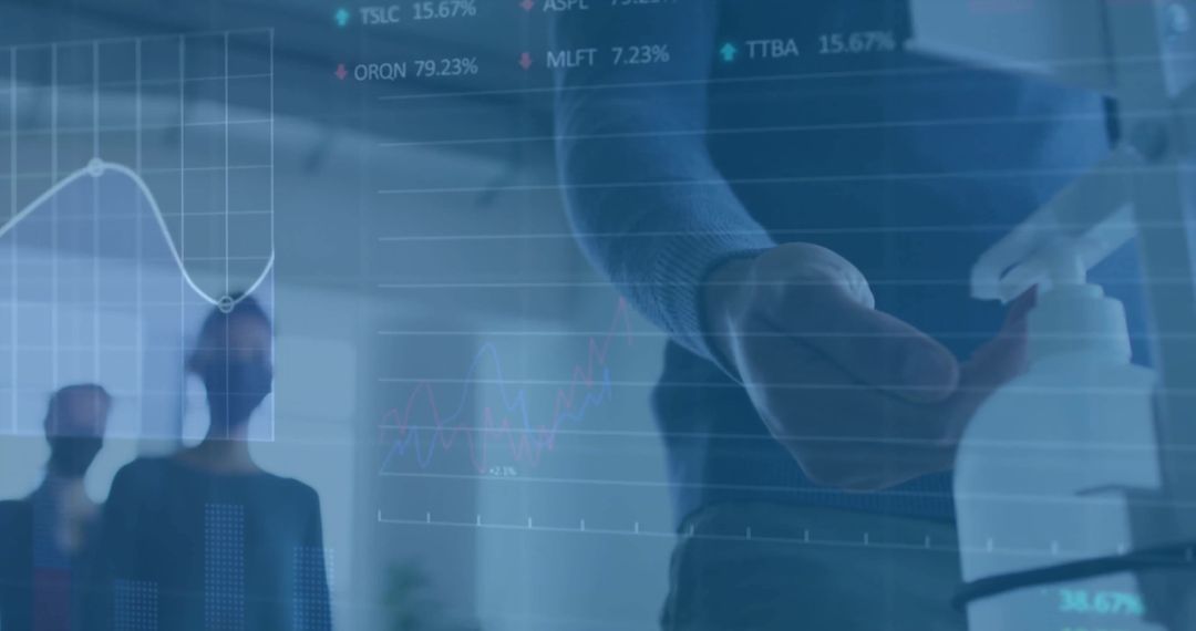 Diverse Professionals Maintaining Hygiene Amidst Data Overlay