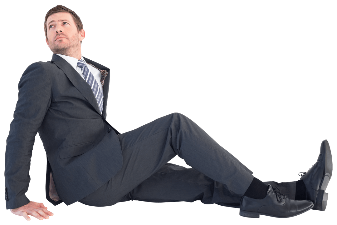 Transparent Businessman Seated Casually with Pensive Gaze