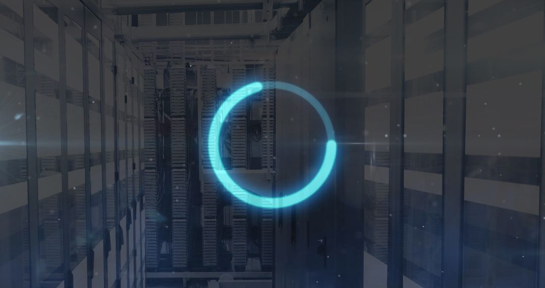 Futuristic Loading Animation in Data Center with Server Racks