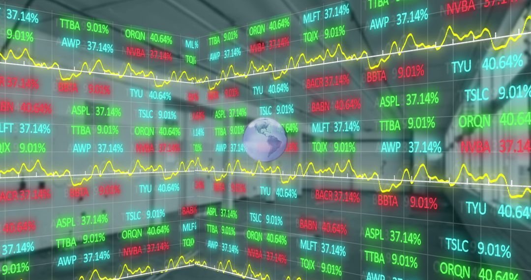 Global Business Finances Digital Interface with Globe and Data Visualization