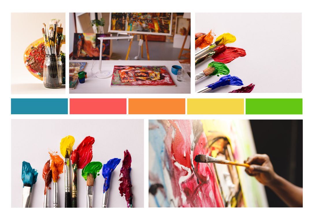 Colorful Art Supplies and Paintings Showcasing Creativity - Download Free Stock Templates Pikwizard.com