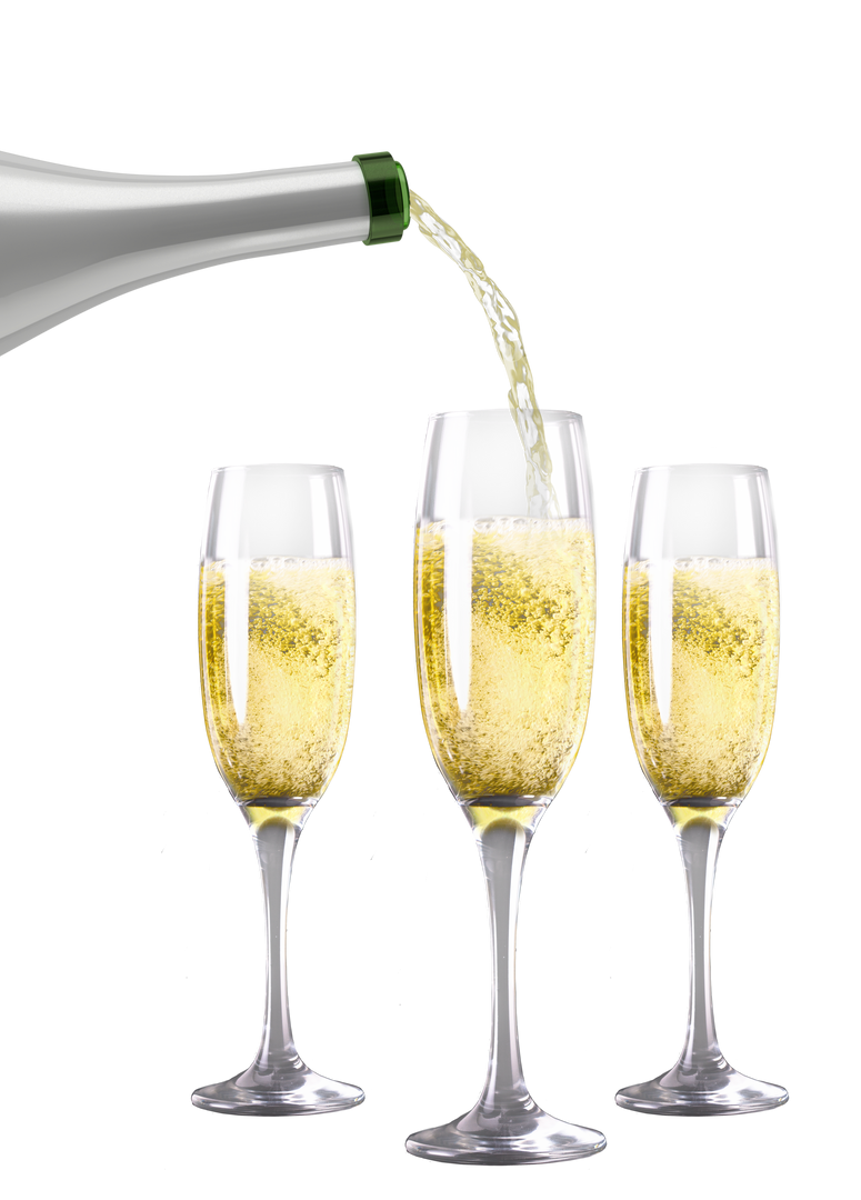 Champagne Pouring into Three Glasses Transparent Background - Download Free Stock Images Pikwizard.com