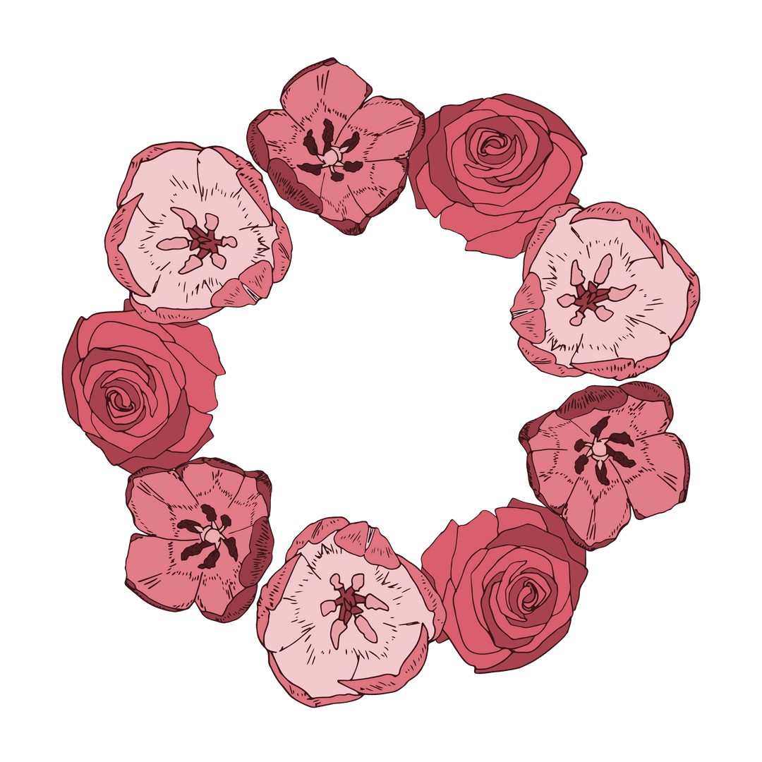 Circular Pattern of Red Flowers on Transparent Background