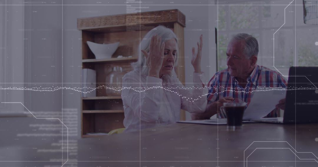 Frustrated Couple Discuss Digital Finance Data at Home Table