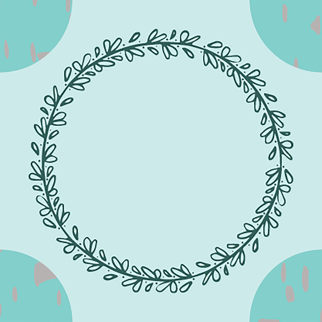 Leafy Wreath with Minimalist Patterns on Transparent Background