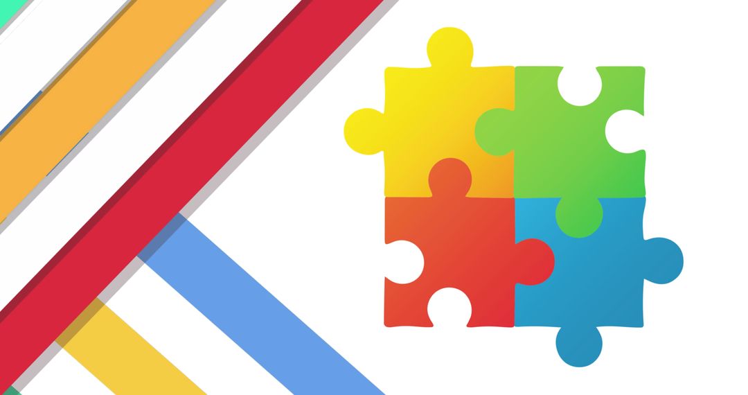 Colorful Puzzle Piece and Stripe Pattern on White Background