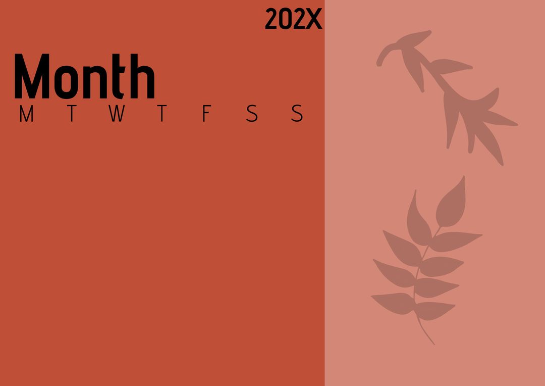 Minimalist Monthly Calendar with Leaf Design 202X