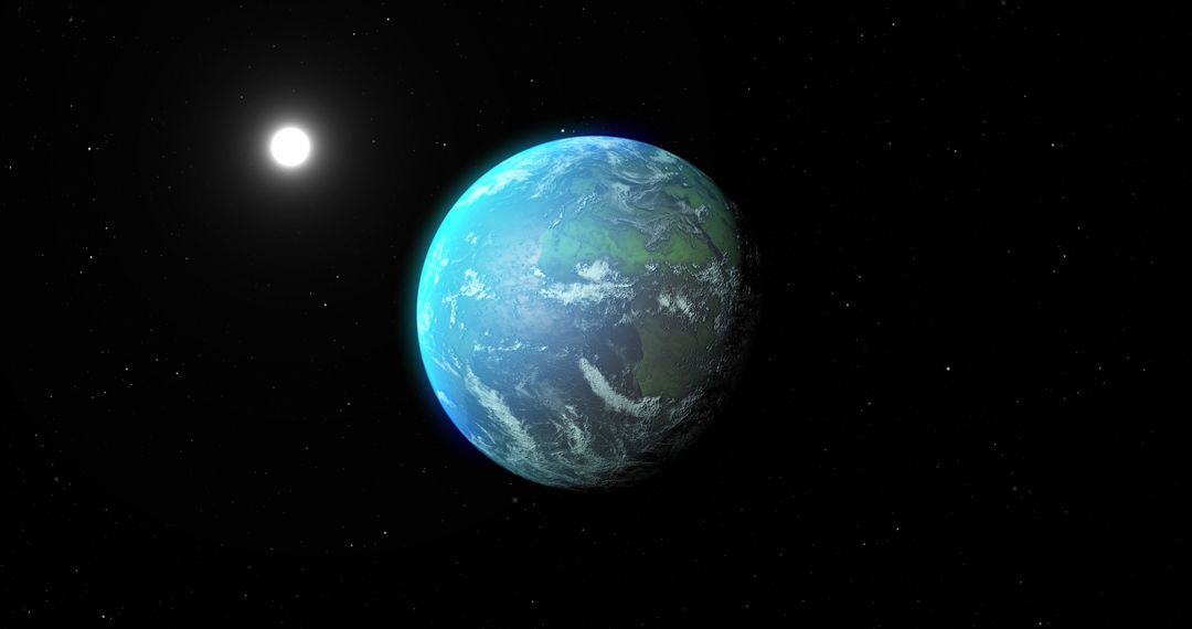 Earth-like Planet and Sun in Outer Space
