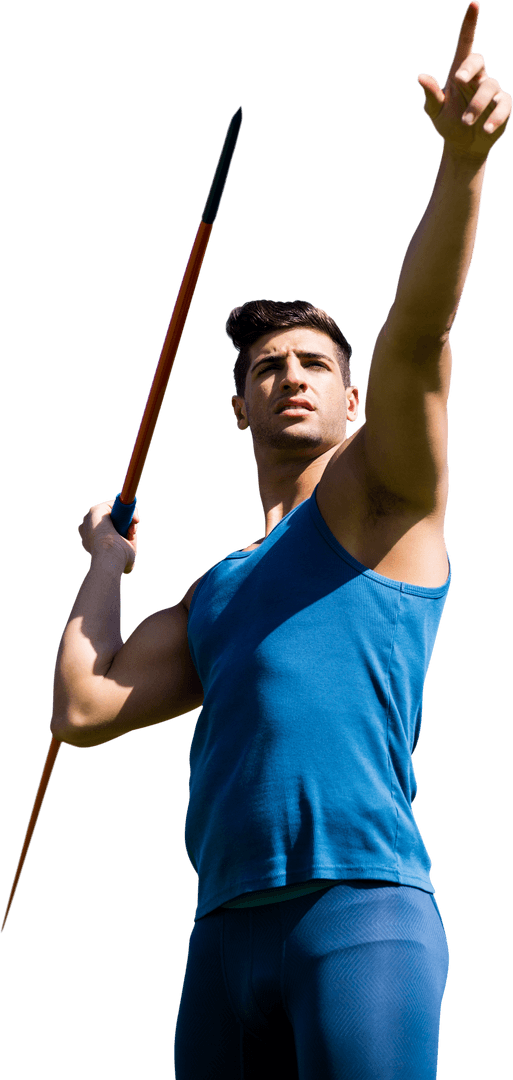 Focused Latino Javelin Thrower Posing on Transparent Background