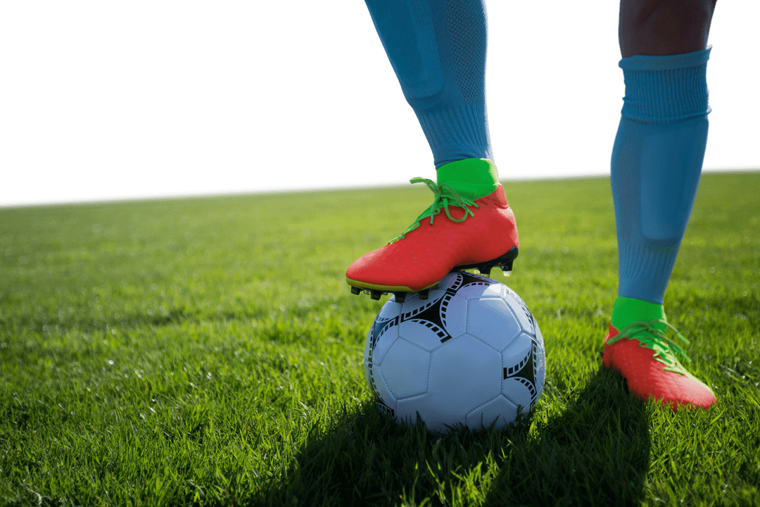 Transparent Soccer Player Ready with Ball on Field