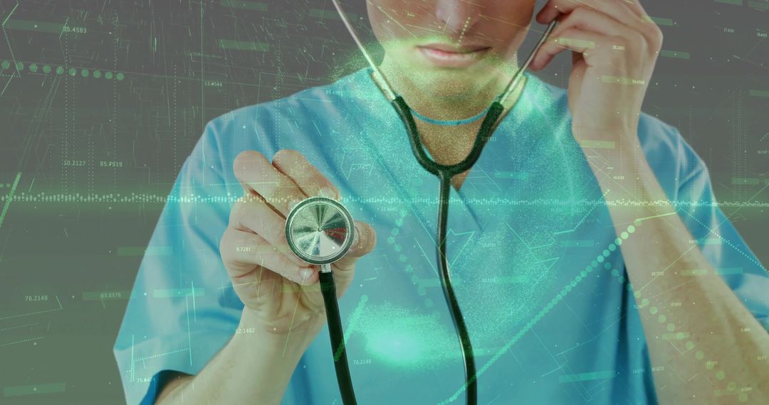 Clinician Using Stethoscope with Integrated Digital Interface