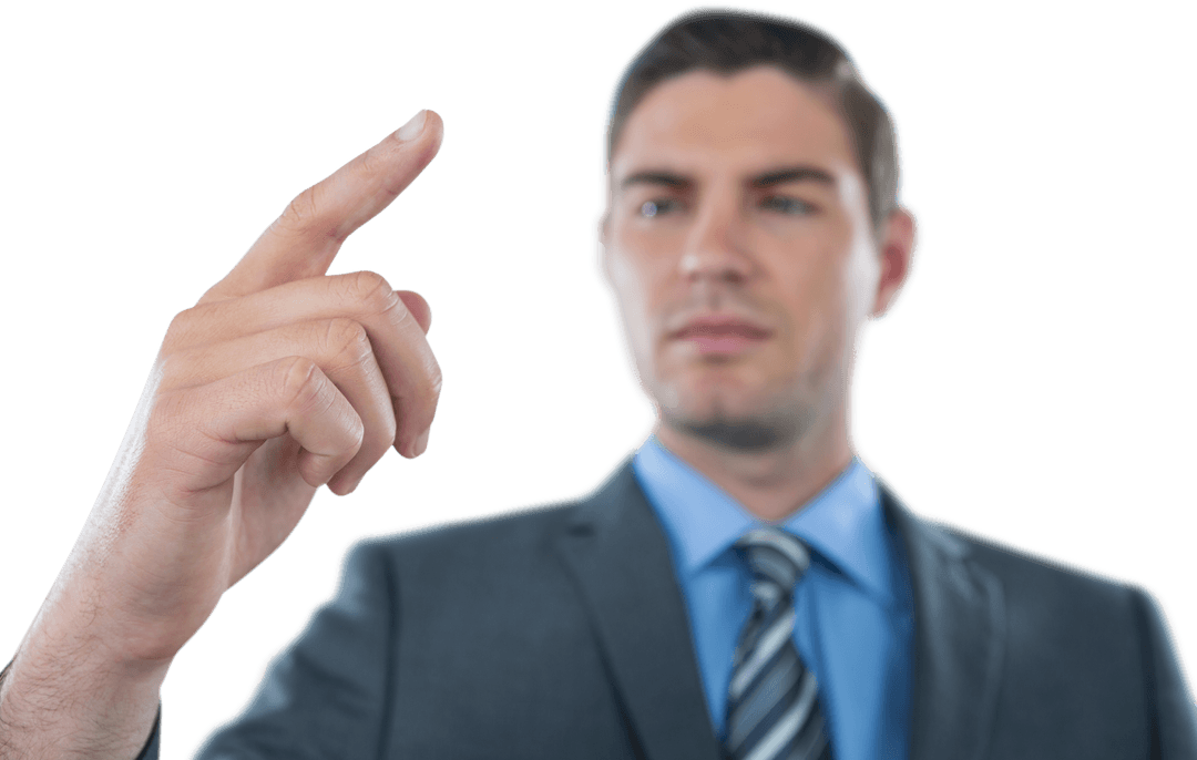 Transparent Businessman Interacting with Virtual Screen